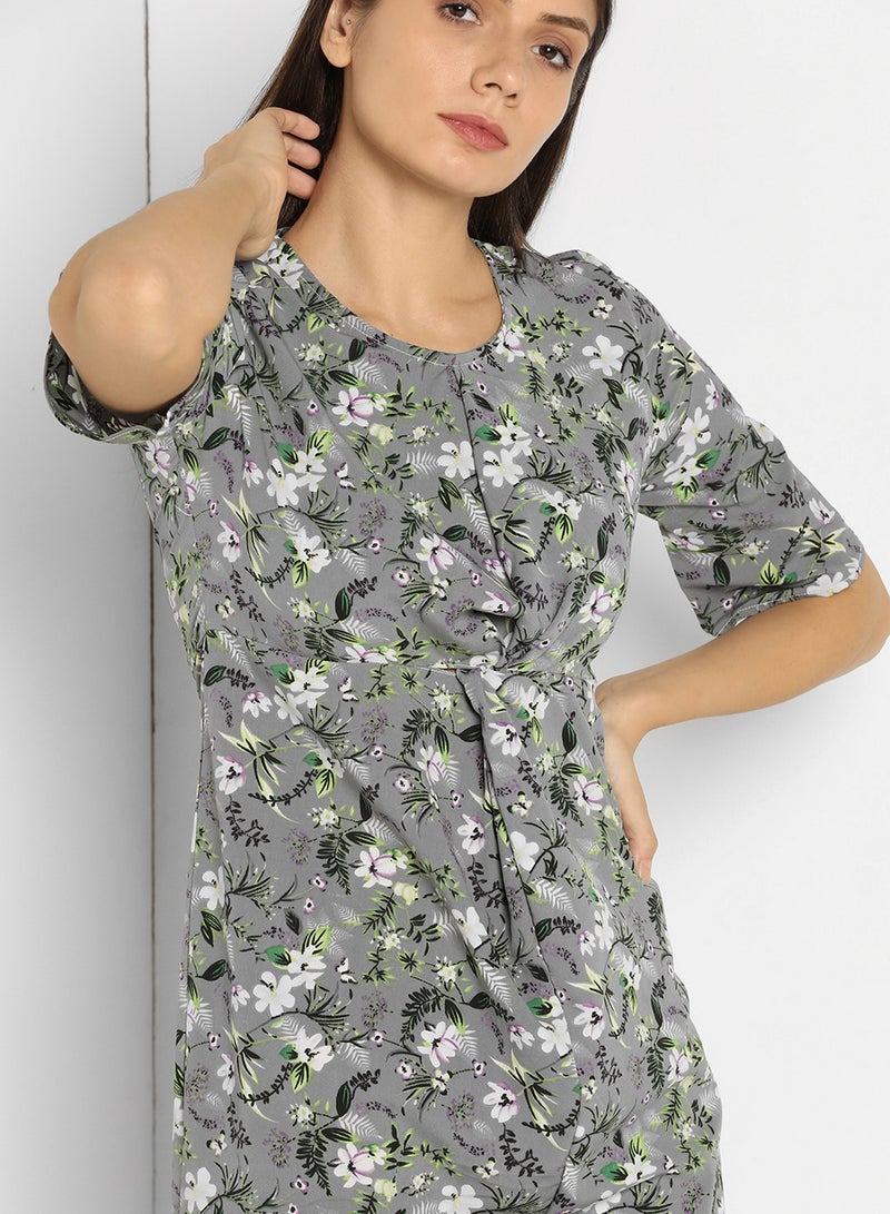 Campus Sutra Round Neck Printed Casual Dress Multicolour - Image 4
