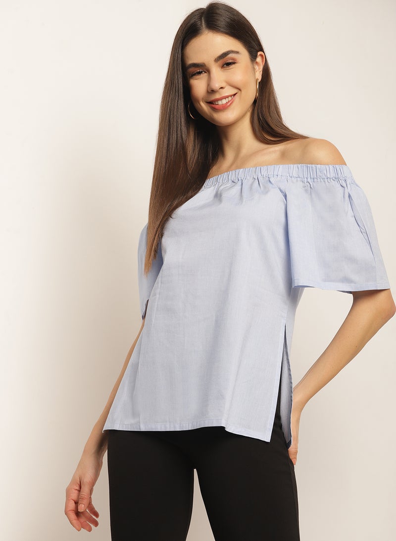 Miss Chase Promises Off Shoulder Top Light Blue  - Image 1