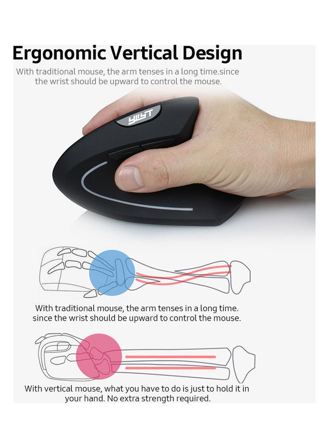 YWYT - 2.4G Wireless Vertical Optical Mouse With USB Receiver Black - Image 1