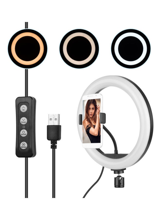 مجموعة ضوء LED حلقي للتصوير الفوتوغرافي مع حامل أسود/أبيض - Image 1