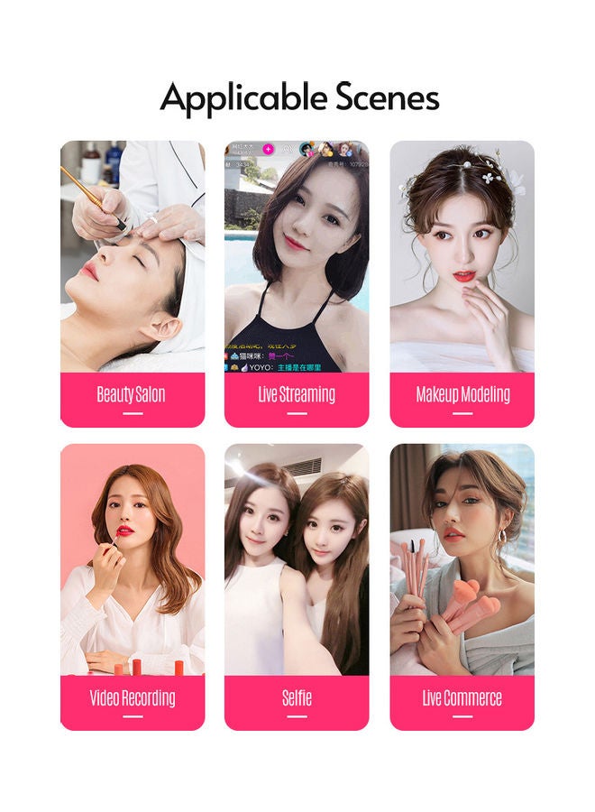 طقم مصباح LED حلقي مع مشبك للهاتف مكون من 3 قطع أبيض/ أسود - Image 2