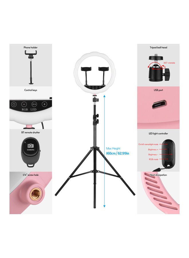 مصباح LED حلقي بإضاءة RGB وردي/أسود - Image 4