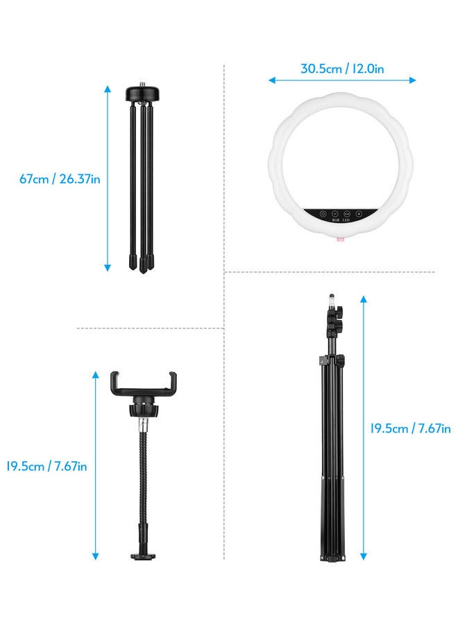 مصباح LED حلقي بإضاءة RGB وردي/أسود - Image 5