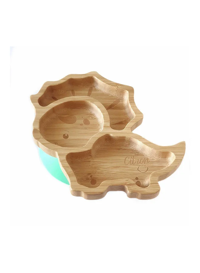 Citron Bamboo Plate Suction + Spoon - Dino Green