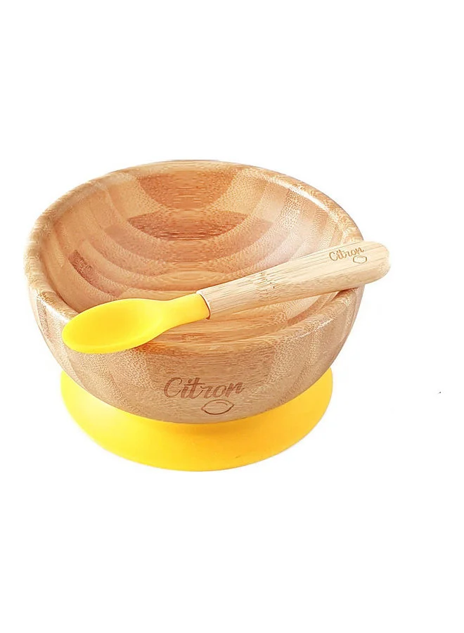 Citron Bamboo Bowl Suction + Spoon - Yellow