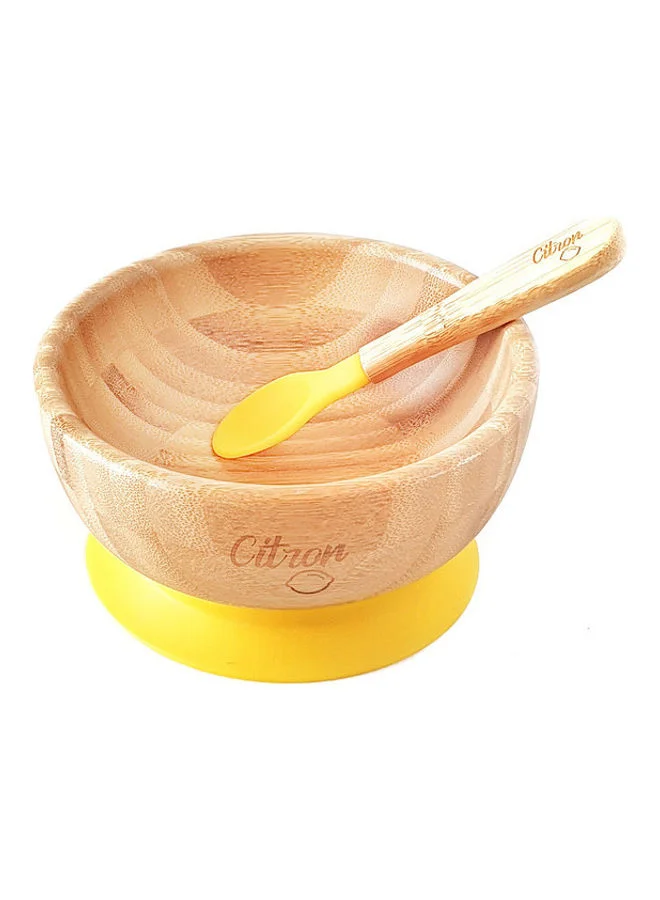 Citron Bamboo Bowl Suction + Spoon - Yellow