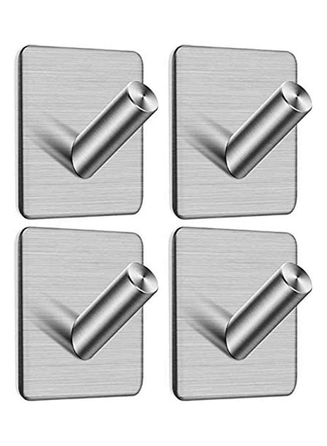4-Piece Sticky Wall Hanger Hooks Silver 4.5x4.5cm  - Image 1