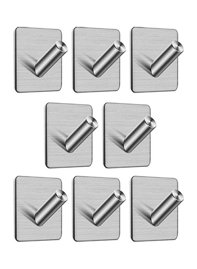 8-Piece Sticky Wall Hanger Hooks Silver 4.5x4.5cm  - Image 1
