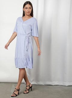 OFFROAD Solid Pattern V-Neck Casual Dress Light Purple  - Image 1