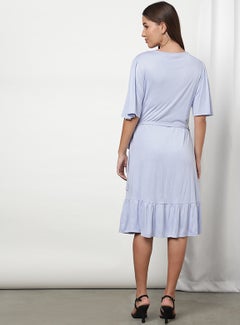 OFFROAD Solid Pattern V-Neck Casual Dress Light Purple  - Image 2