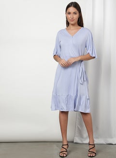 OFFROAD Solid Pattern V-Neck Casual Dress Light Purple  - Image 3