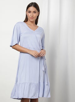 OFFROAD Solid Pattern V-Neck Casual Dress Light Purple  - Image 4