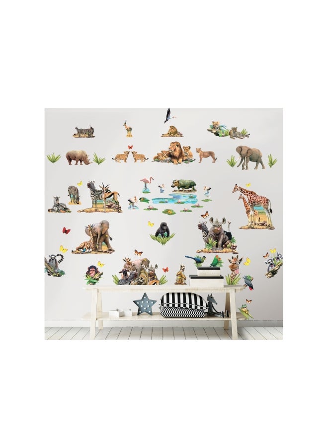 Walltastic 82-Piece Jungle Safari Themed Wall Sticker Set Multicolour - Image 1