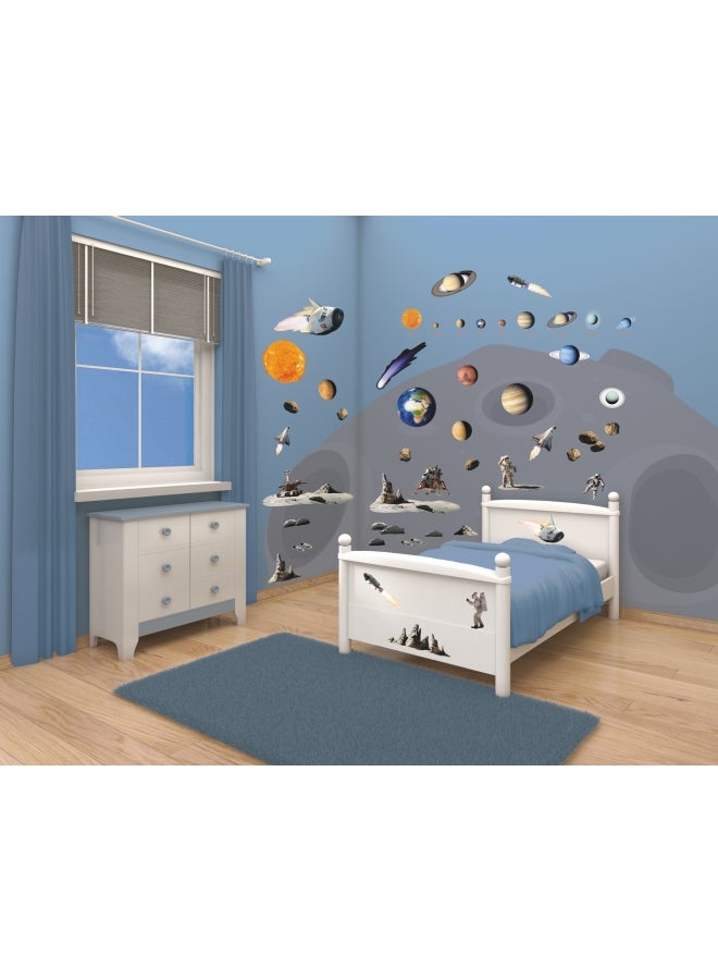 Walltastic 69-Piece Space Adventure Themed Wall Sticker Set Multicolour - Image 1