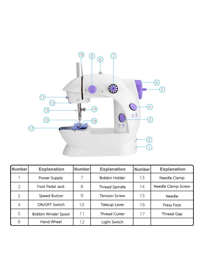 Portable Electric Sewing Machine NA-H7877 White/Purple - Image 5