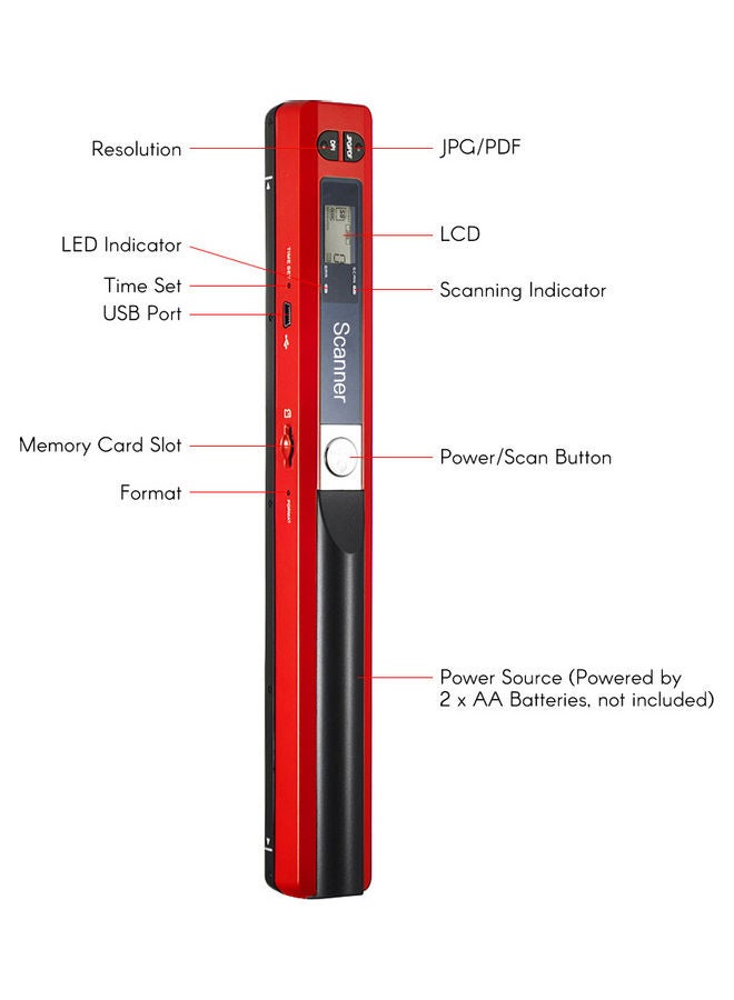 Portable Handheld Wand Wireless Scanner with 8GB Memory Card and Safety Bag Red/Black - Image 3