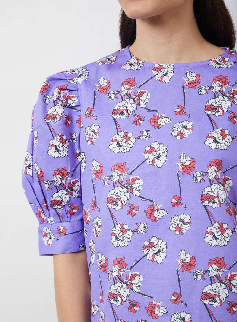 Aila Casual Round Neck Floral Blouse Lilac Aop - Image 4