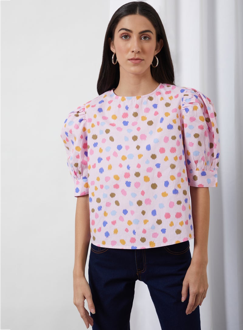 Aila Casual Round Neck Printed Blouse Light Pink Aop - Image 1