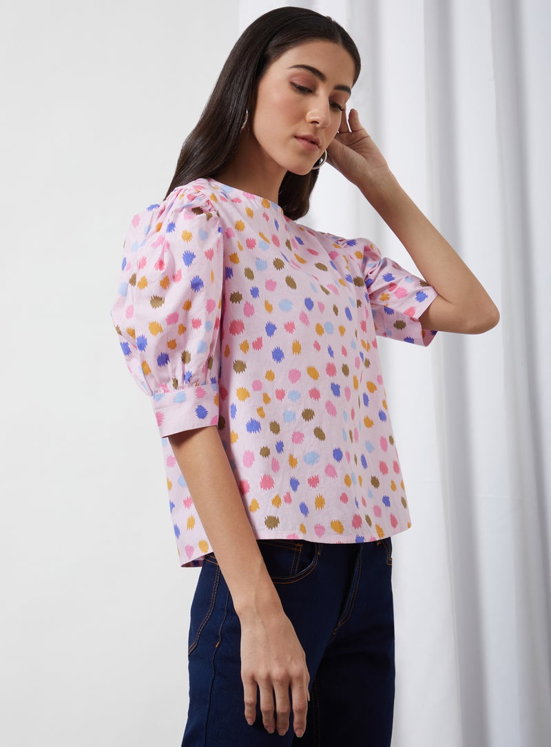 Aila Casual Round Neck Printed Blouse Light Pink Aop - Image 3