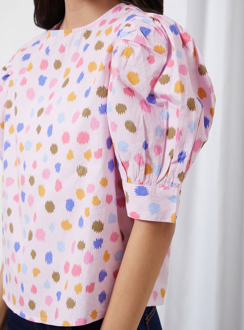 Aila Casual Round Neck Printed Blouse Light Pink Aop - Image 4