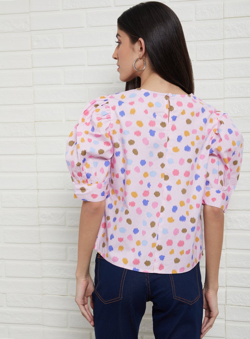 Aila Casual Round Neck Printed Blouse Light Pink Aop - Image 2