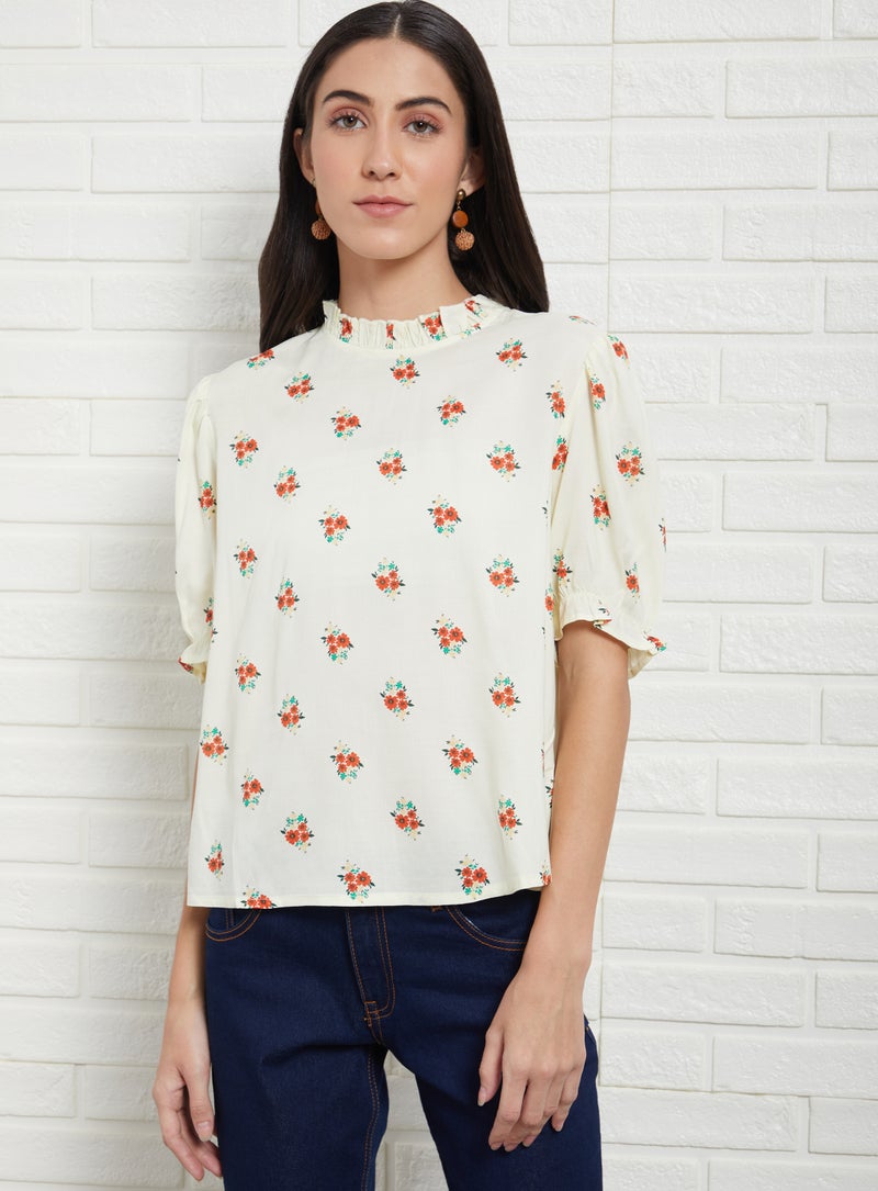 Aila Casual Crew Neck Printed Blouse Light Green Aop  - Image 1