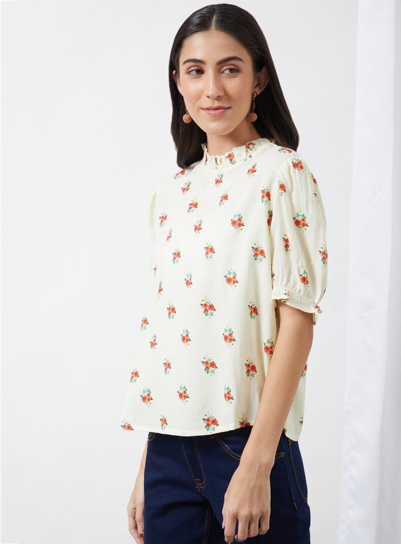 Aila Casual Crew Neck Printed Blouse Light Green Aop  - Image 3