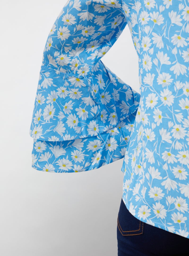Aila Casual V-Neck Floral Blouse Top Blue Aop  - Image 4