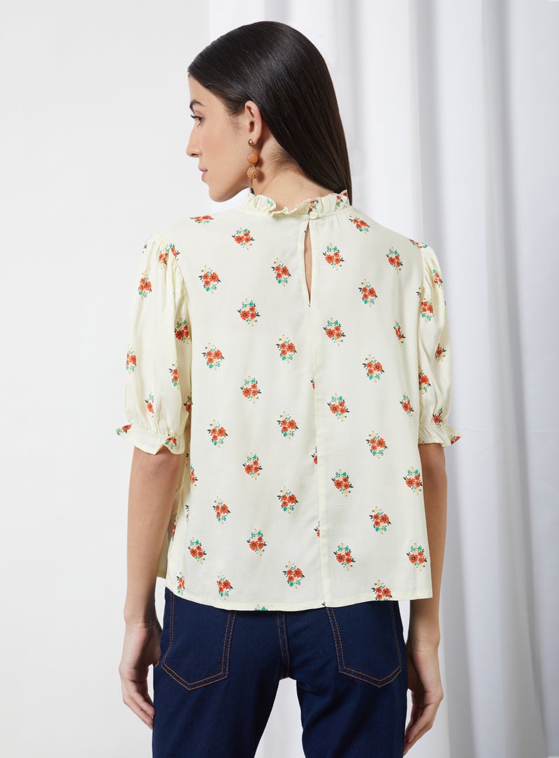 Aila Casual Crew Neck Printed Blouse Light Green Aop  - Image 2