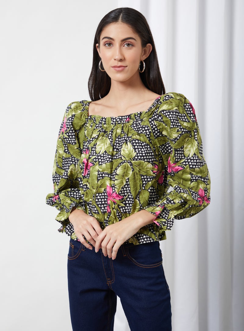 Aila Casual Square Neck Printed Blouse Multicolour  - Image 1