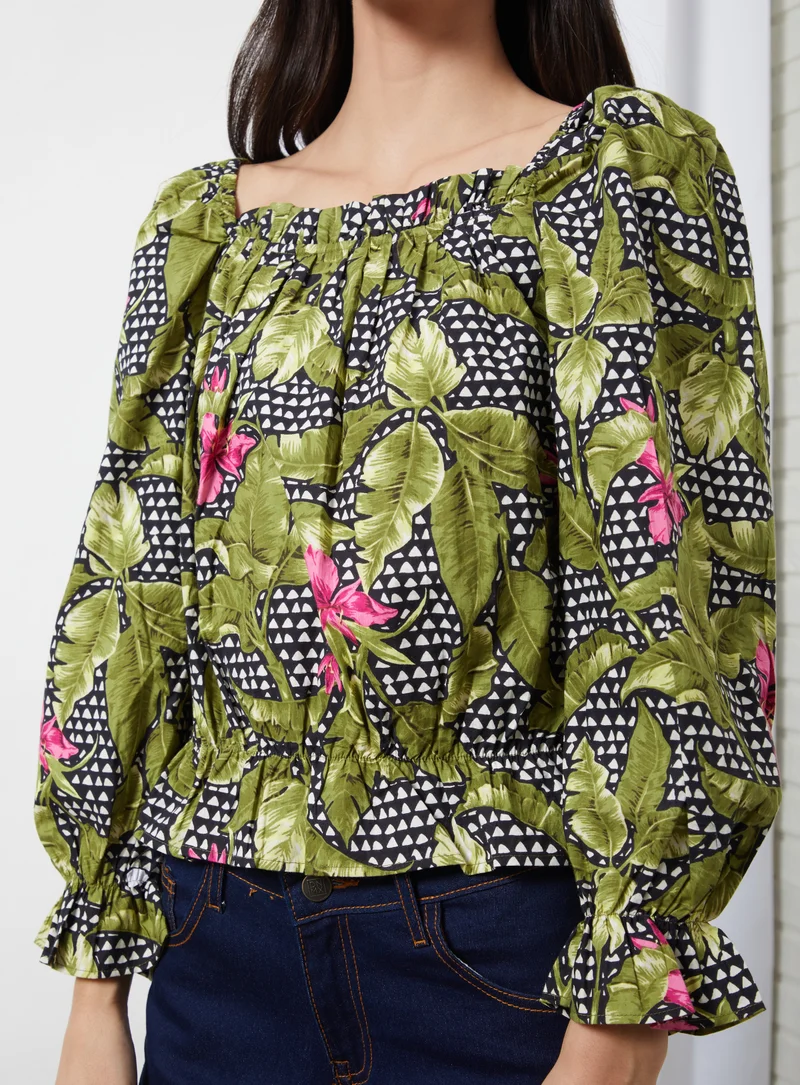Aila Casual Square Neck Printed Blouse Multicolour