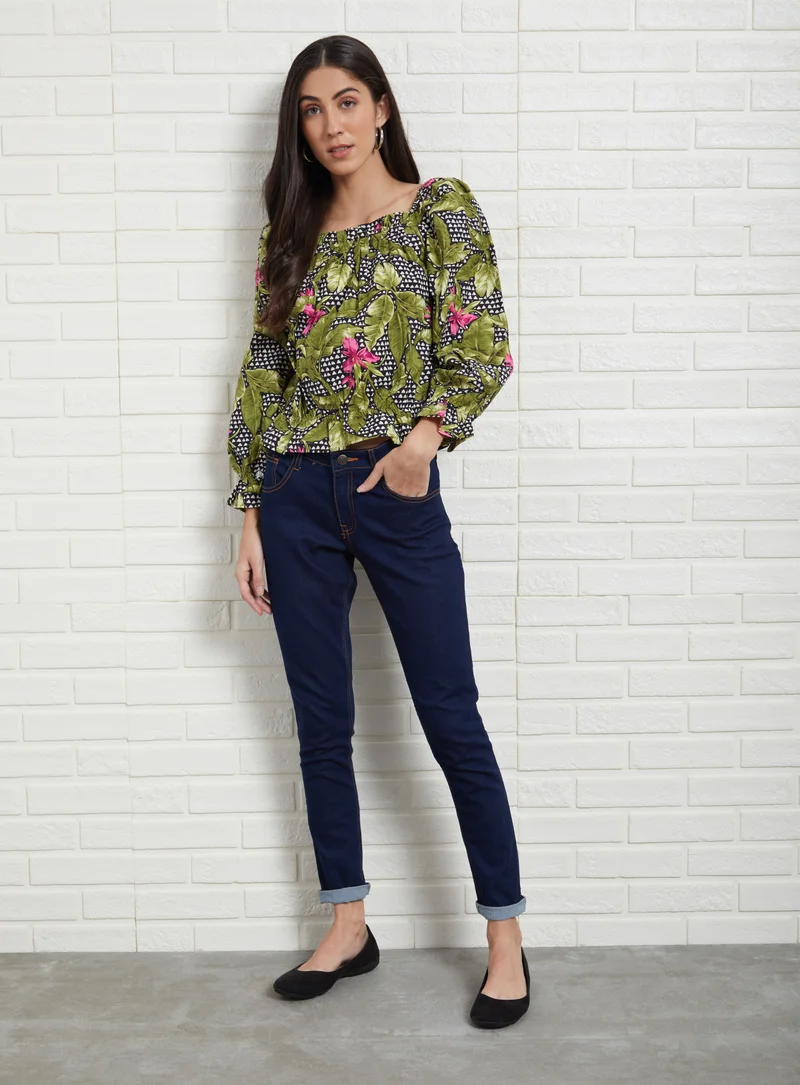 Aila Casual Square Neck Printed Blouse Multicolour