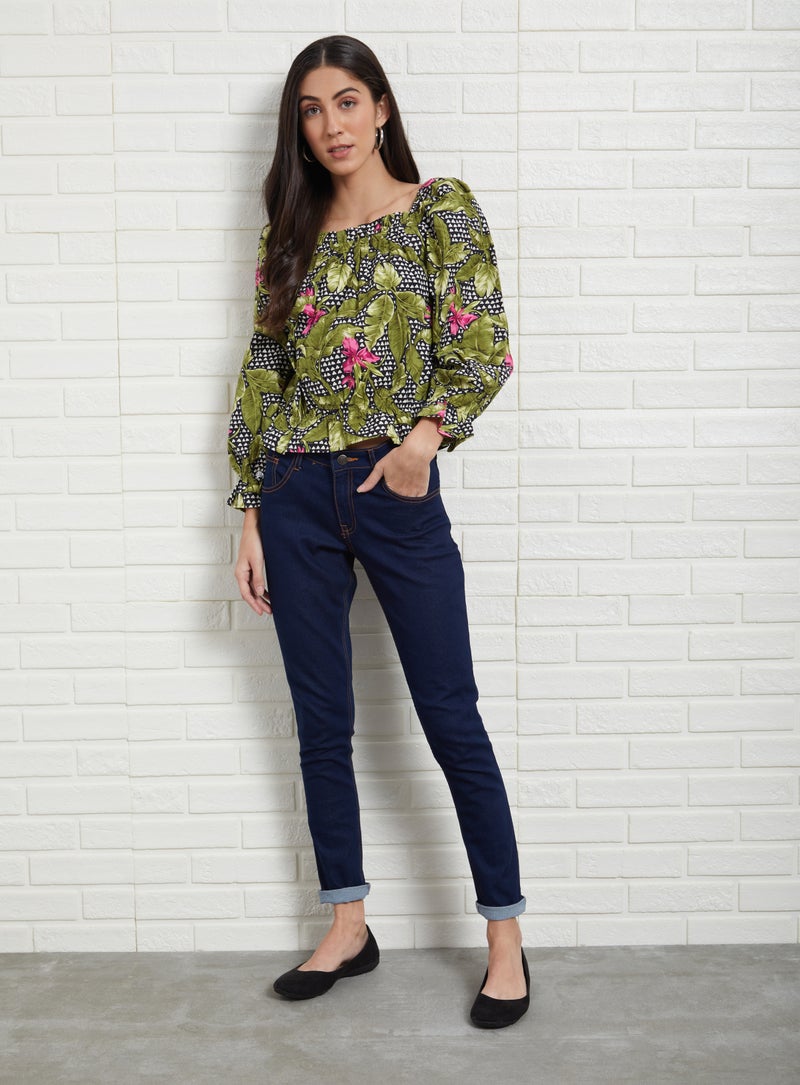 Aila Casual Square Neck Printed Blouse Multicolour  - Image 5