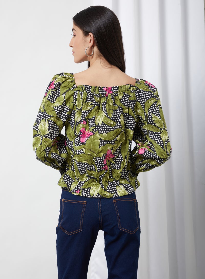 Aila Casual Square Neck Printed Blouse Multicolour  - Image 2