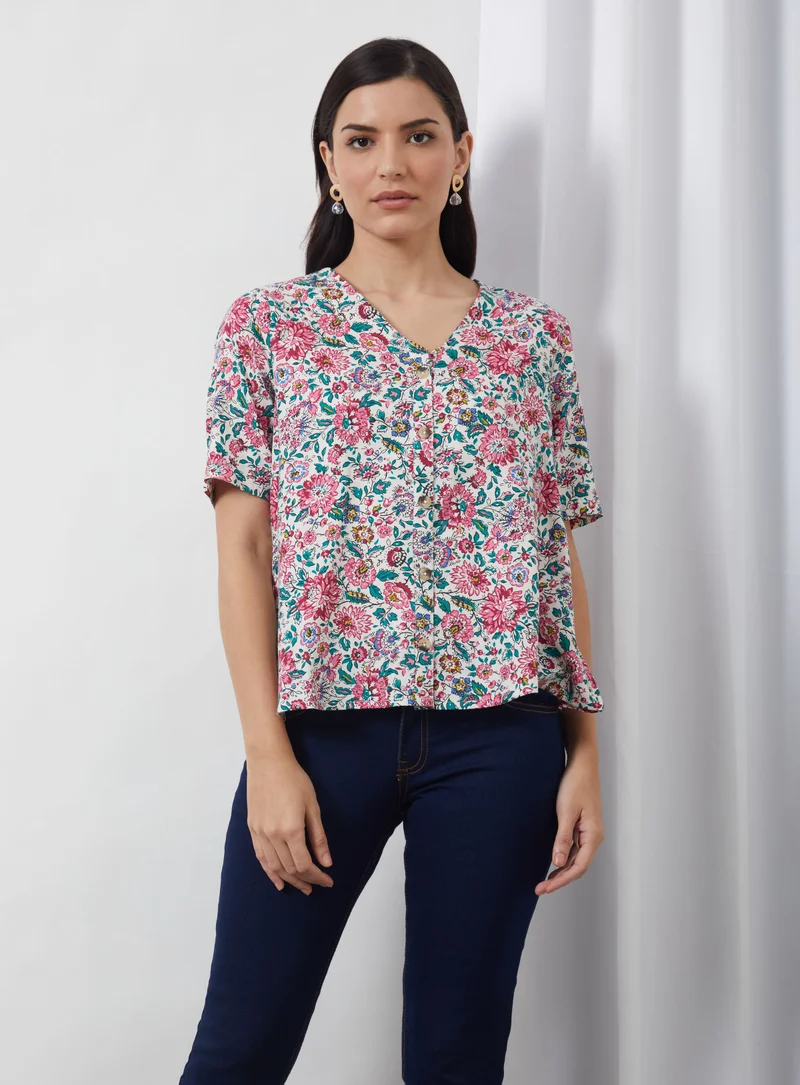 Aila Casual V Neck Floral Blouse