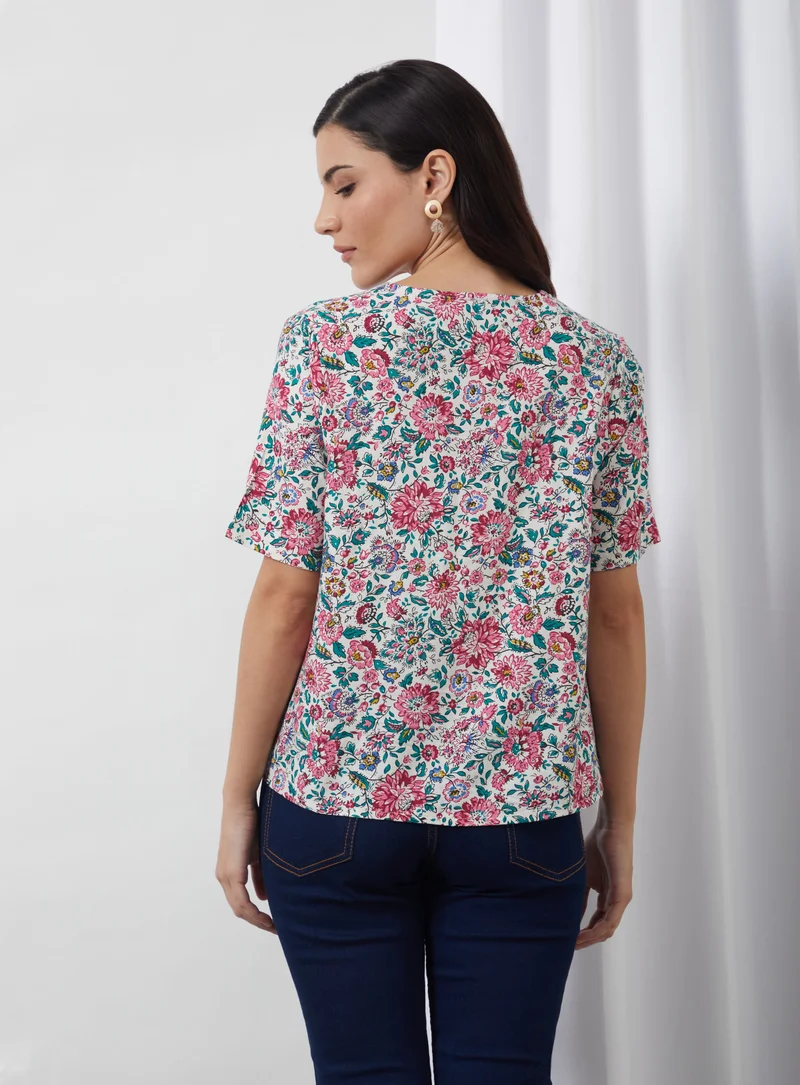 Aila Casual V Neck Floral Blouse