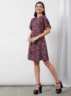 Aila Casual Keyhole Neck Printed Dress Black Aop  - Image 3