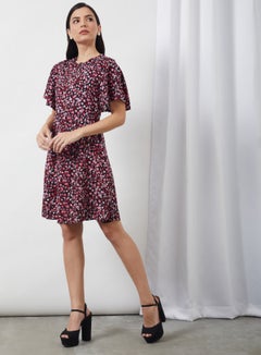 Aila Casual Keyhole Neck Printed Dress Black Aop  - Image 1