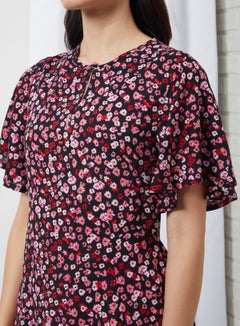 Aila Casual Keyhole Neck Printed Dress Black Aop  - Image 4