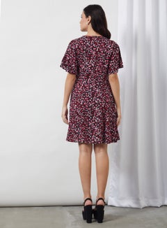 Aila Casual Keyhole Neck Printed Dress Black Aop  - Image 2