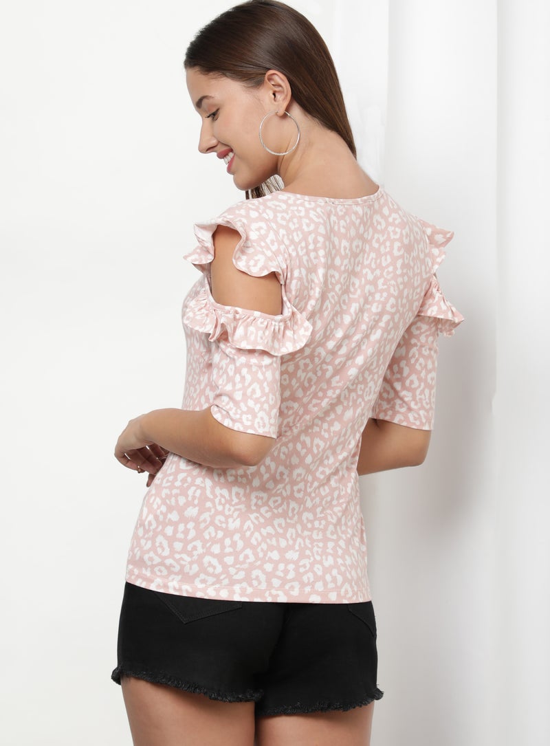 Aila Round Neck Printed Blouse Top Multicolour  - Image 2