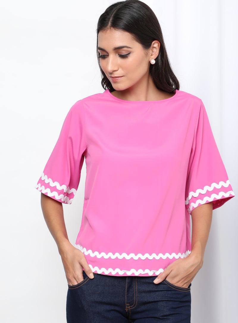 Aila Round Neck Short Sleeve Woven Top Lilac  - Image 1