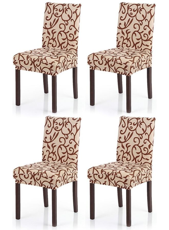 Generic - 4-Piece Anti-Dust Printed Silk Stretchable Chair Cover Beige/Brown - Image 1