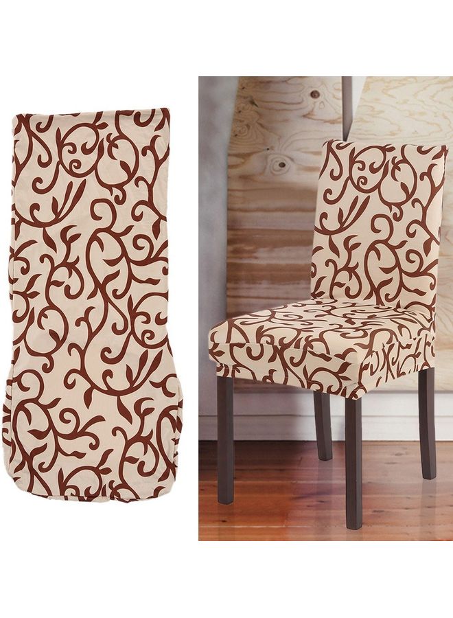 Generic - 4-Piece Anti-Dust Printed Silk Stretchable Chair Cover Beige/Brown - Image 1