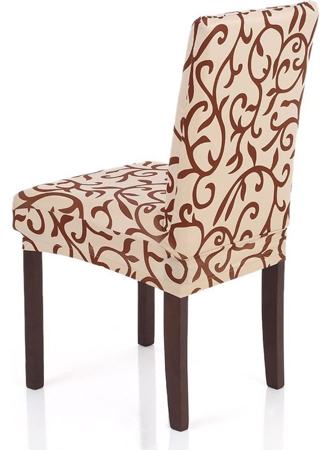 Generic - 4-Piece Anti-Dust Printed Silk Stretchable Chair Cover Beige/Brown - Image 1