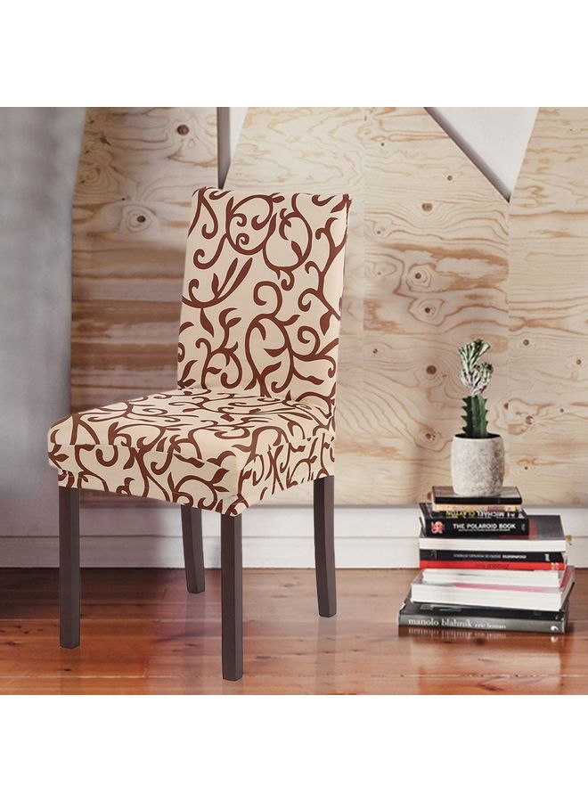 Generic - 4-Piece Anti-Dust Printed Silk Stretchable Chair Cover Beige/Brown - Image 1
