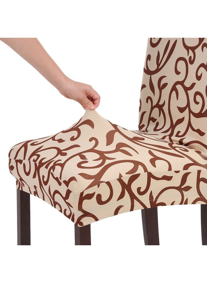 Generic - 4-Piece Anti-Dust Printed Silk Stretchable Chair Cover Beige/Brown - Image 1