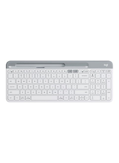 K580 Slim Multi-Device Wireless Keyboard - Bluetooth/Receiver, Compact, Easy Switch, 24 Month Battery, Windows/Mac, Desktop, Tablet, Smartphone, Laptop Compatible, Arabic Keyboard White
