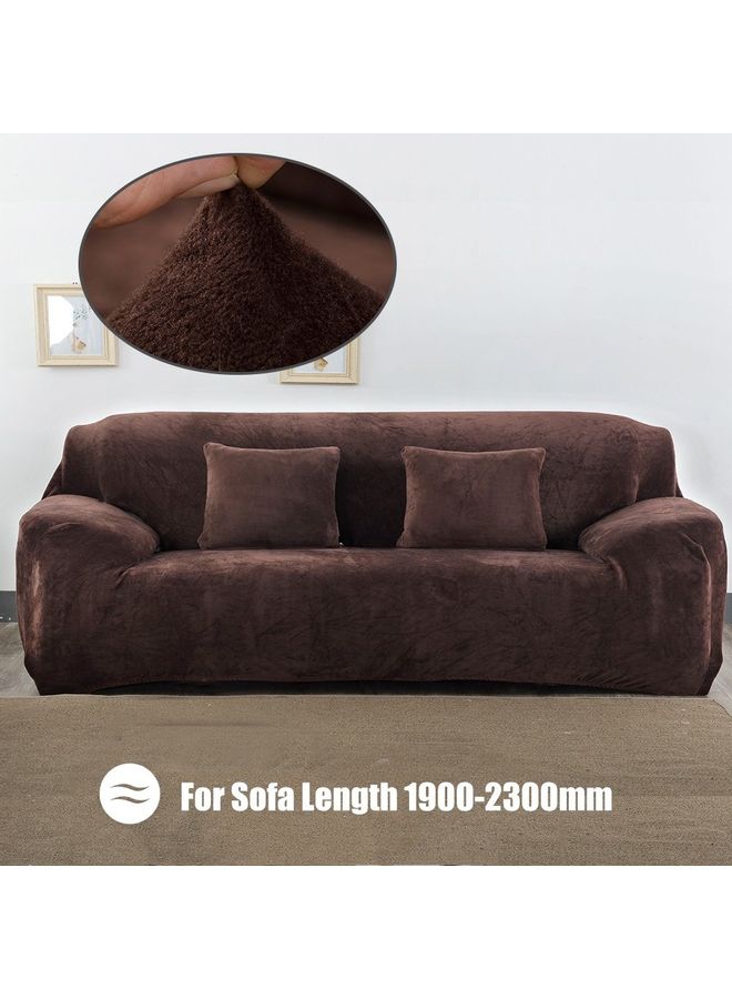 Solid Colour Winter Warm Plush Sofa Cover Brown - Image 2