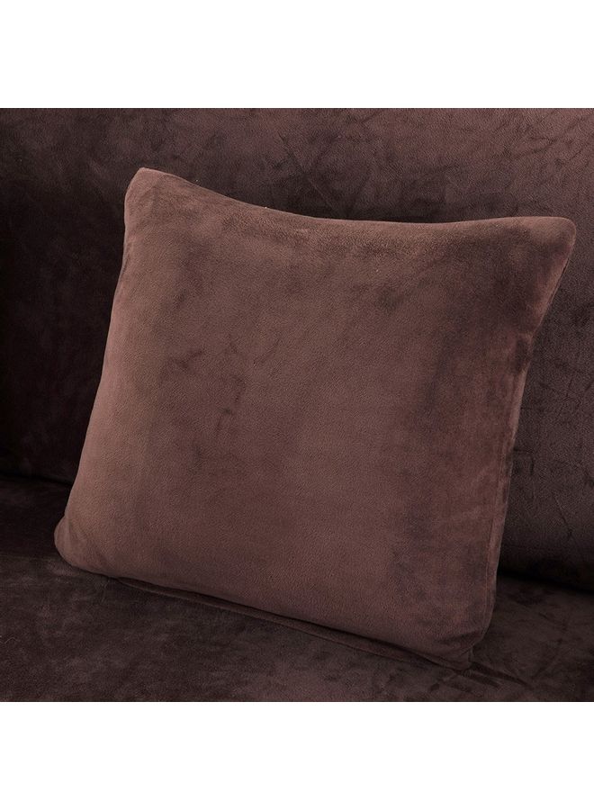 Solid Colour Winter Warm Plush Sofa Cover Brown - Image 3